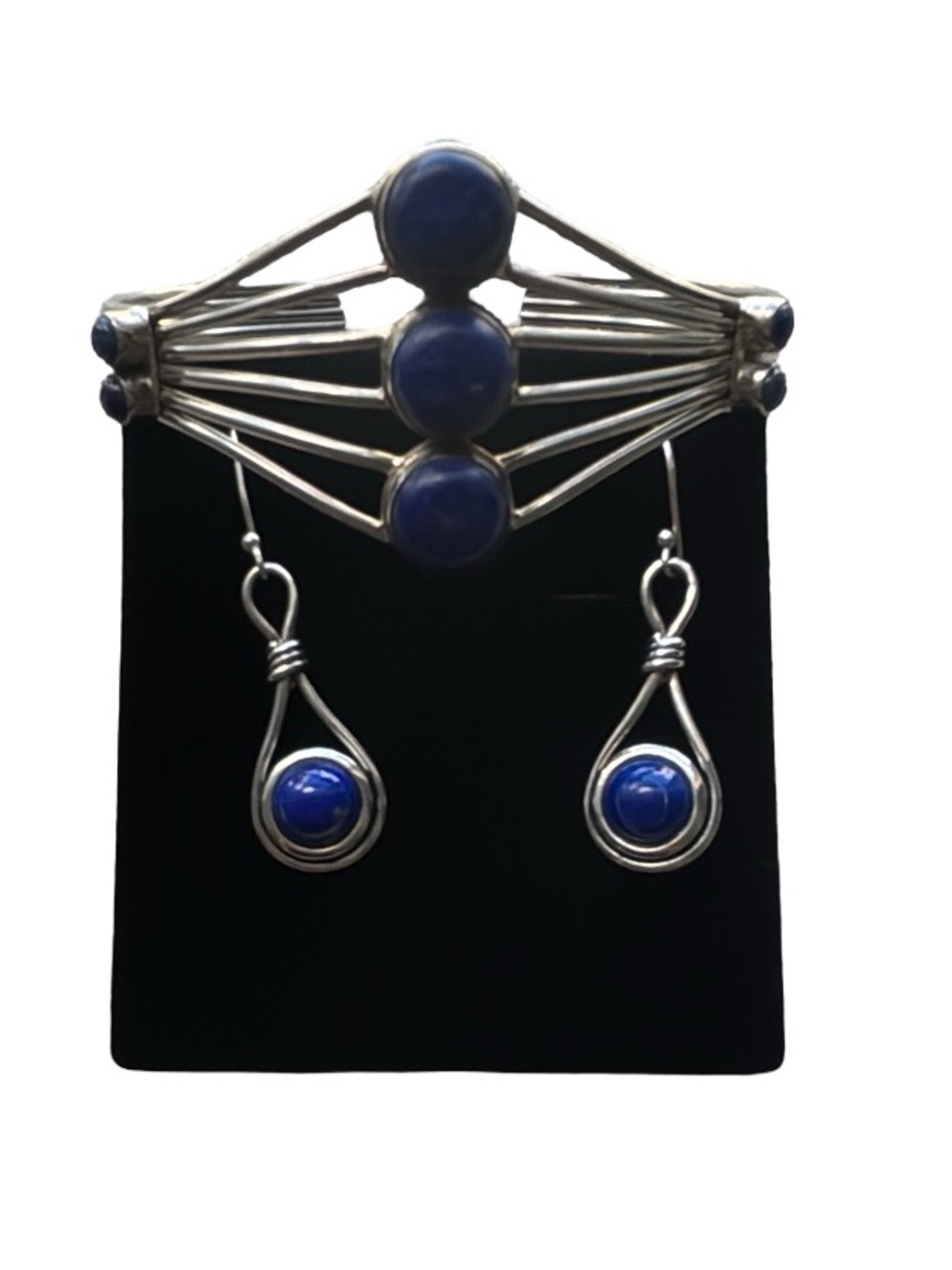 Sterling Silver Lapis Bracelet and Drop Earrings Lot